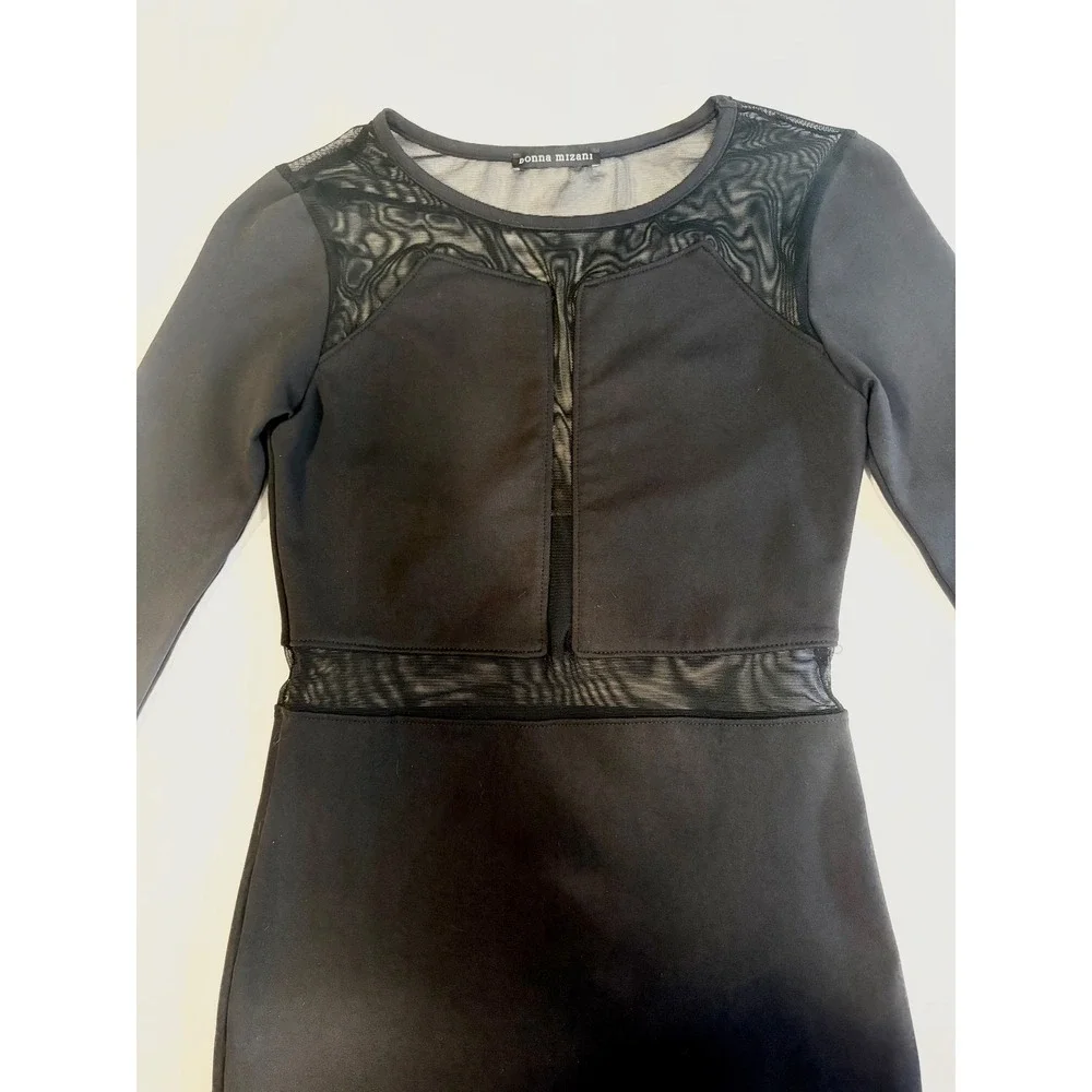 Donna Mizani Black Mesh Panel Bodycon Midi Dress Long Sleeve Cut Out Womens - Picture 6 of 10